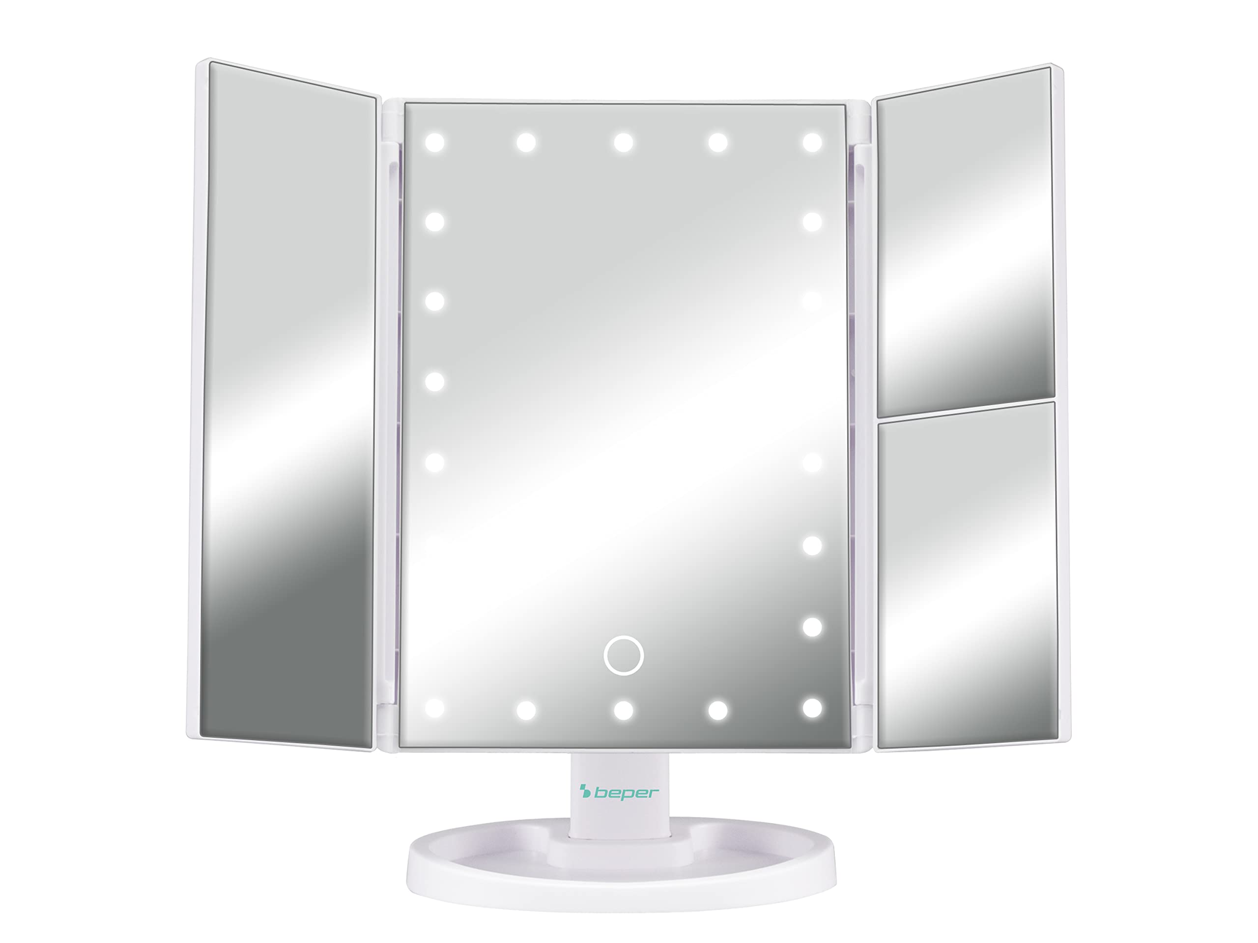 BEPER P302VIS050 Specchio con Luci, Ingranditore 1x / 2x / 5x - Make-Up per Postazione Trucco, 35x24 cm
