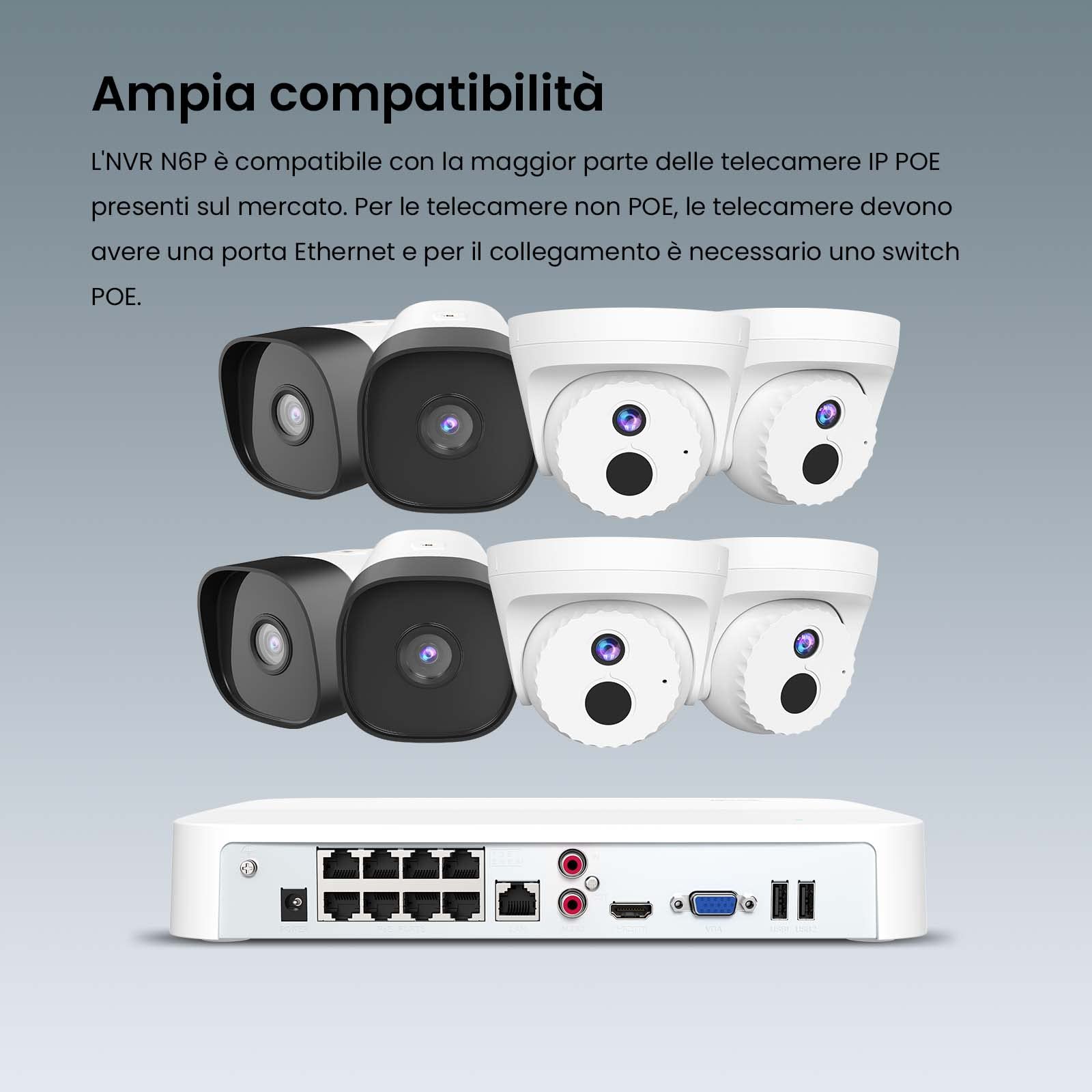 Tenda NVR 8 Canali, 4K PoE NVR Videoregistratore di sorveglianza, Trasmissione a 250m, H.265+, IEEE 802.3af/at, Plug and Play, HDD(fino a 10TB)/Cloud Storage, 4KV Protezione contro i Fulmini, N6P-8H