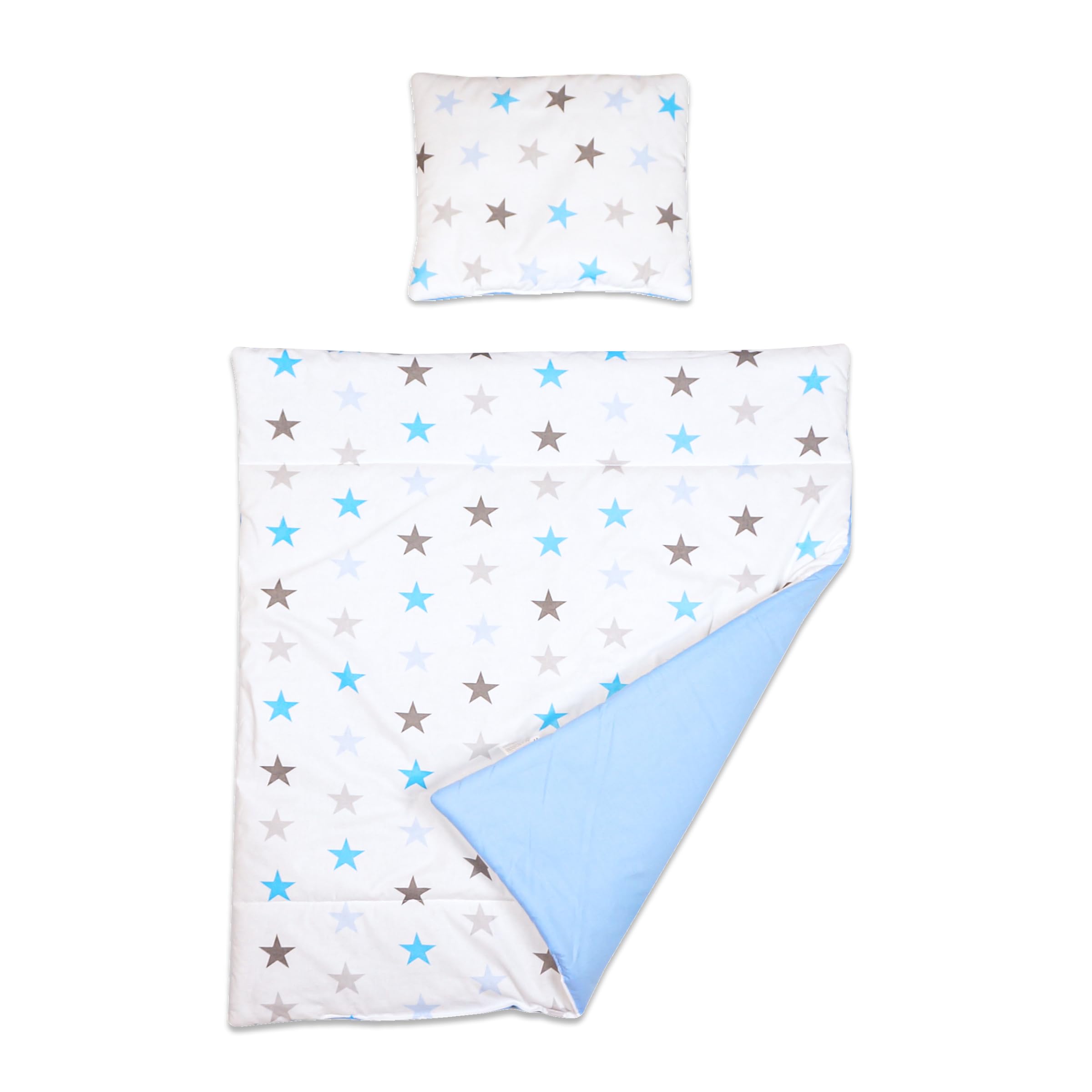Baby Comfort 2 Piece Duvet Cover & Pillowcase 80x70 cm Set for Crib, Cradle or Pram (Blue Stars)
