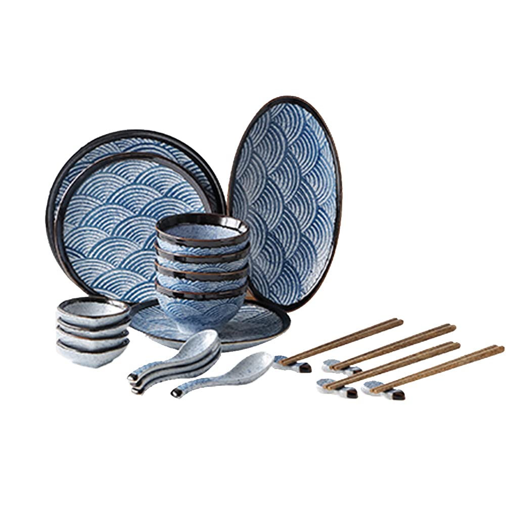 Set de Service de céramique en céramique Japonais, Plaque de dîner Cuisine 24pcs cuillère Coiffe de dîner Plaque Plat Poisson rectangulaire Plaque Set Vaisselle
