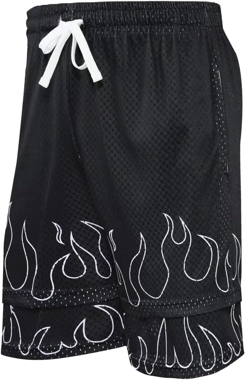 BOOMLEMON Men's Basketball Shorts Casual Workout Athletic Shorts Mesh Flame Graphic Print Running Short Pants - Image 4