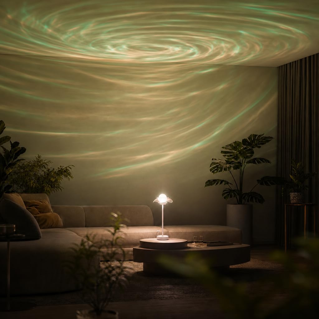 Kabellos LED Akku Tischlampe Projektor RGB Sternenhimmellicht (Weiß)