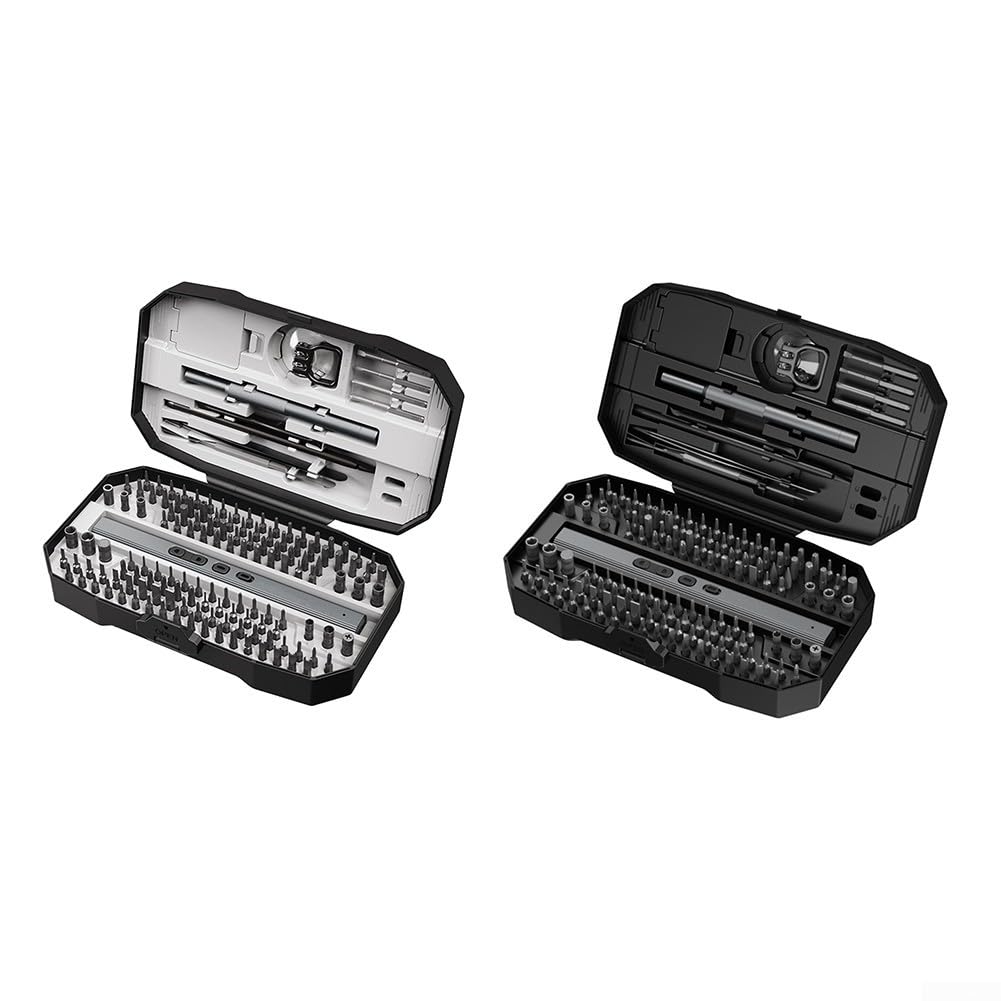 Juego de destornilladores eléctricos, 156 piezas, 5 niveles de par 0,12 – 0,35 Nm, 140 bits magnéticos, batería USB-C con LED, para smartphone, PC, portátil, PS5, reloj Xbox (negro)