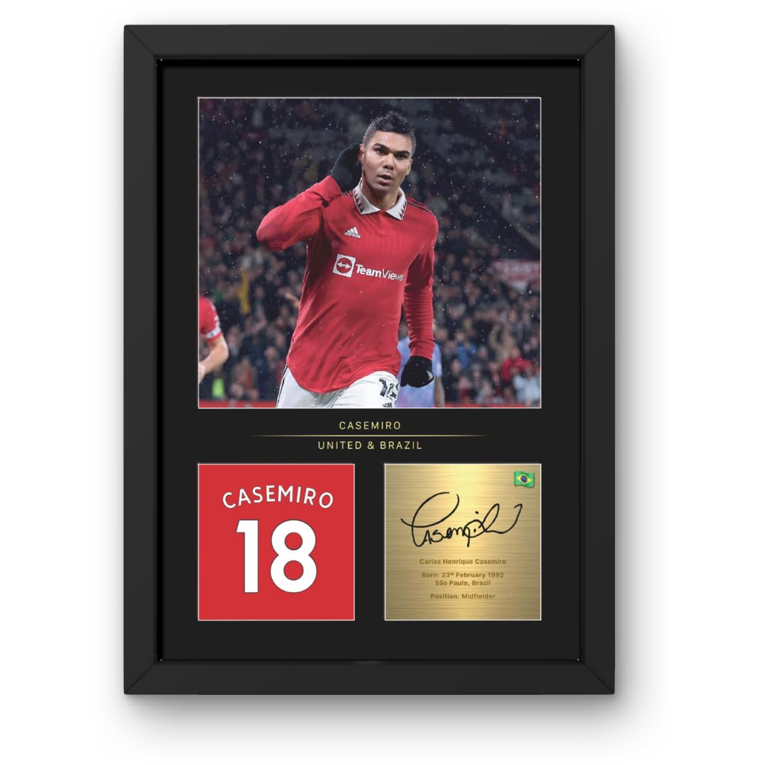 Win FC Carlos Casemiro Framed Photo Display - Reproduced Digital Signature - Gift For Reds and Brazil Fans