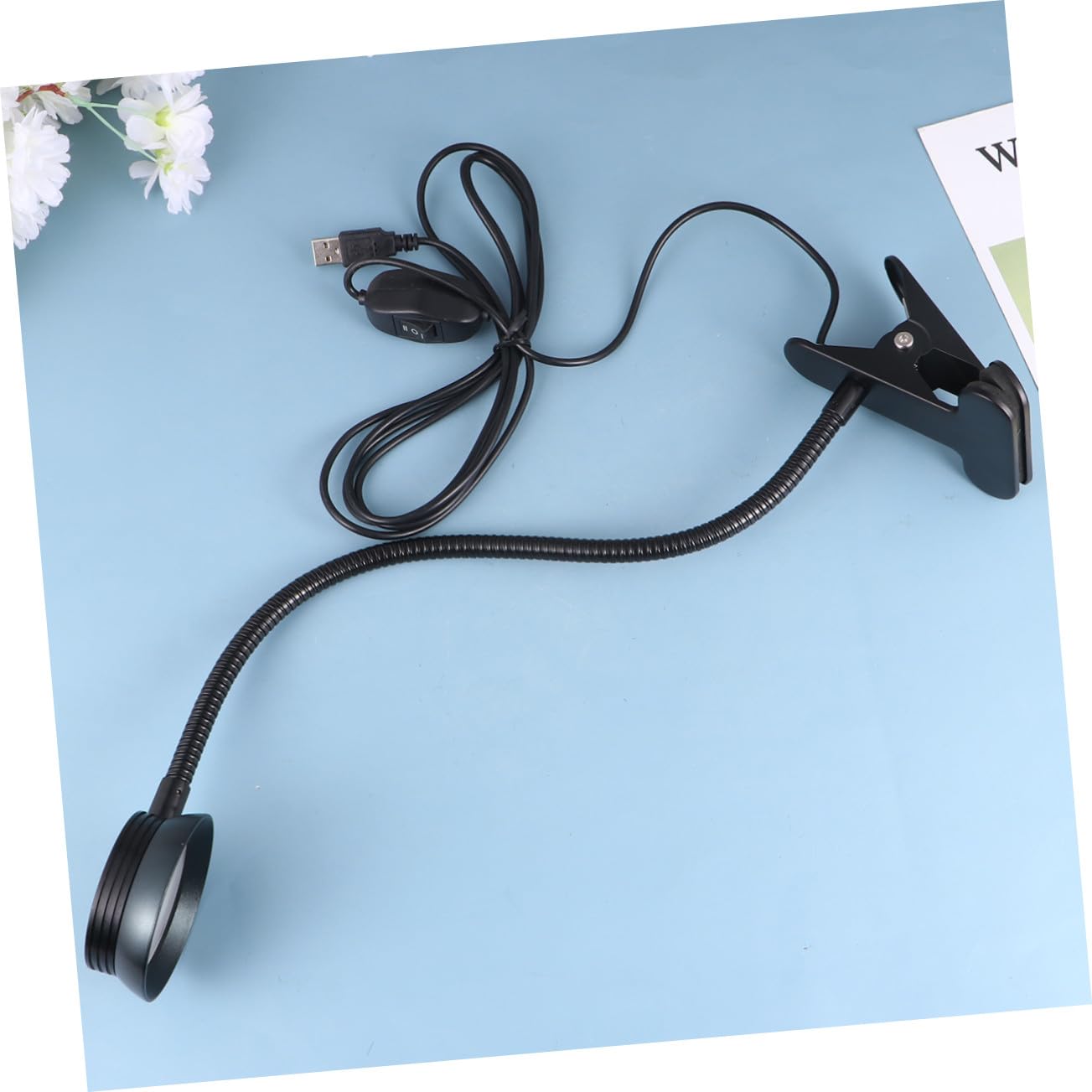 Angoily Lampada da Lettura LED Clip Nera, Regolazione Luminosità a 2 Livelli, Collo Flessibile in Metallo, Cavo USB per Lettura a Letto e Protezione Occhi