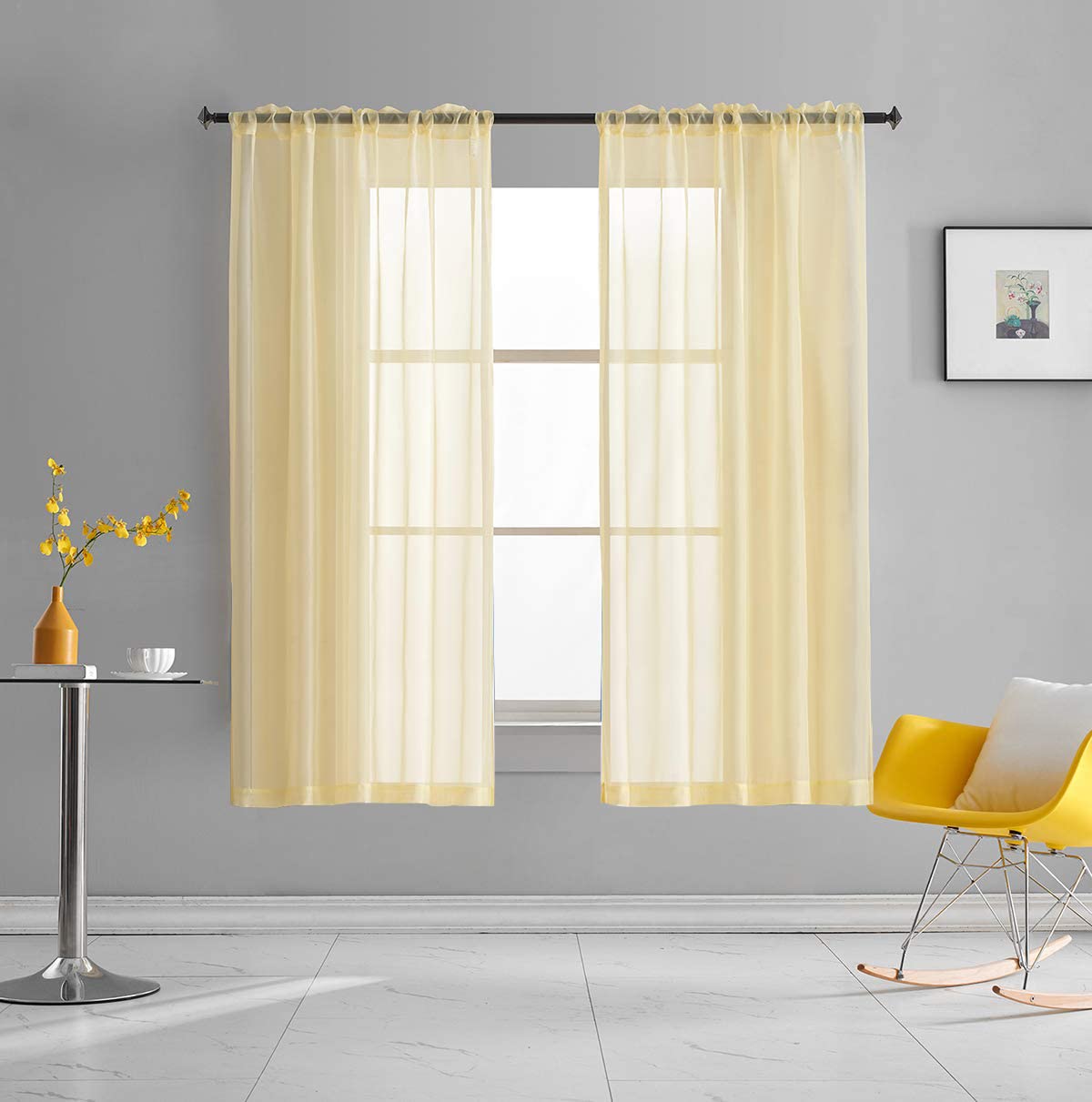 Light Yellow Curtains NEWEEN Sheer Curtain Panels Bedroom 1/2/4/6PCS