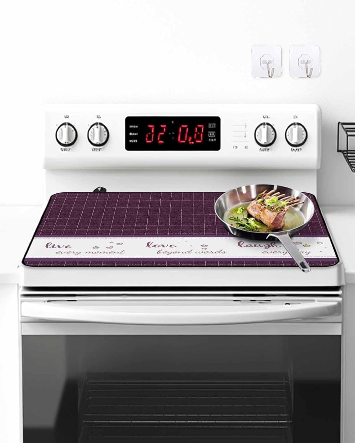 Stove Top Cover Live Love Laugh Stove Cover for Electric Stove Top Purple Buffalo Plaid Glass Cooktop Covers Anti-Slip Mat Heat Resistant Countertop Protector Kitchen Decor 31"x24"