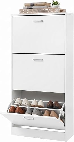 VASAGLE Zapatero con 3 Compartimientos, Zapatero con 3 Niveles Ajustables, para Entrada, Pasillo, Sala de estar, Dormitorio, 60 x 24 x 120 cm (Largo x Ancho x Alto), Blanco LBC03WT