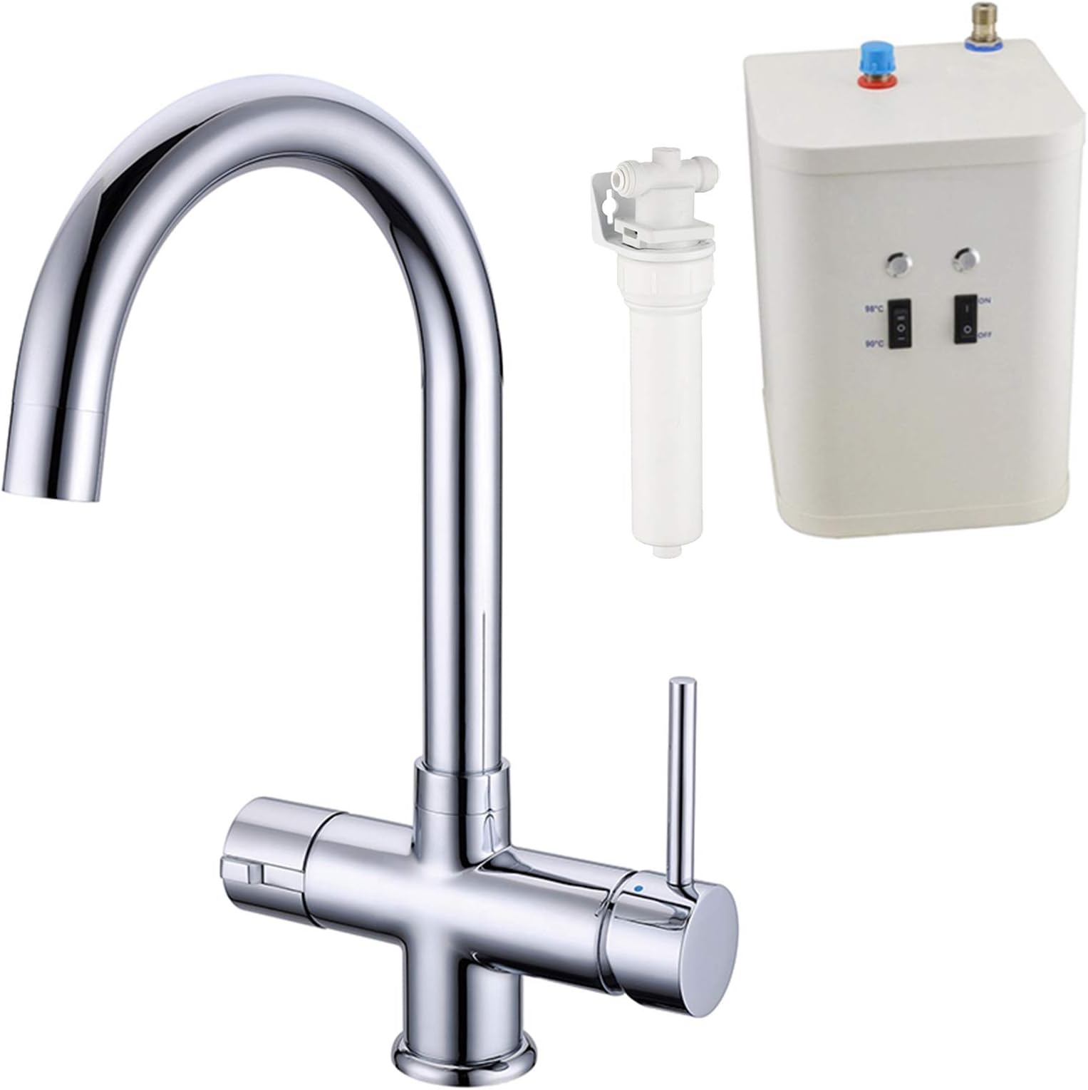 DBS Chrome Instant Hot/Boiling Water Kitchen Tap 3 in 1 Cold Water Filter & Heating Unit Tank