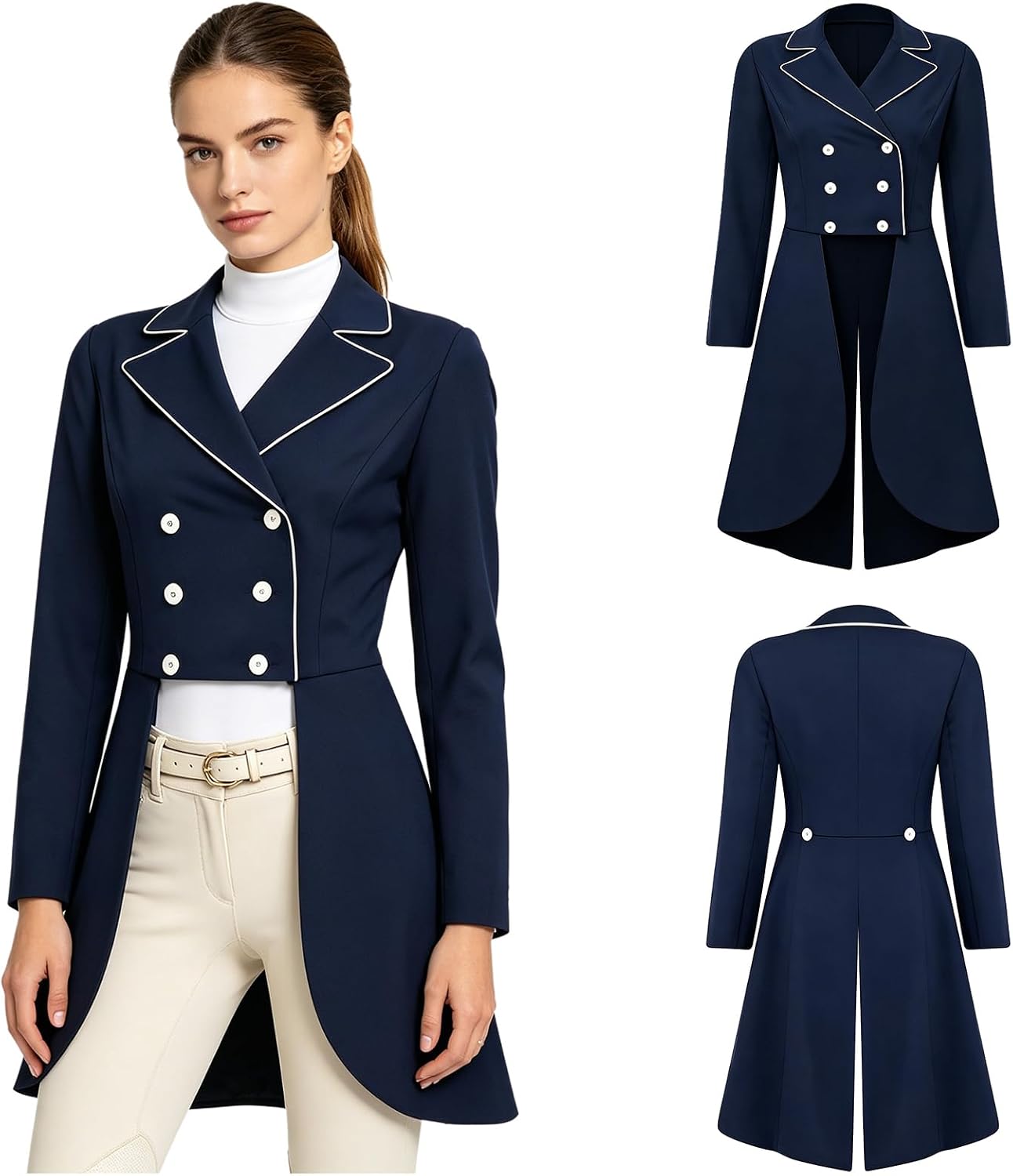 Sywiyi Women Lapel Suit Jacket Long Tailcoat Swallow Tail Coat Double Breast Button Down Riding Outwear