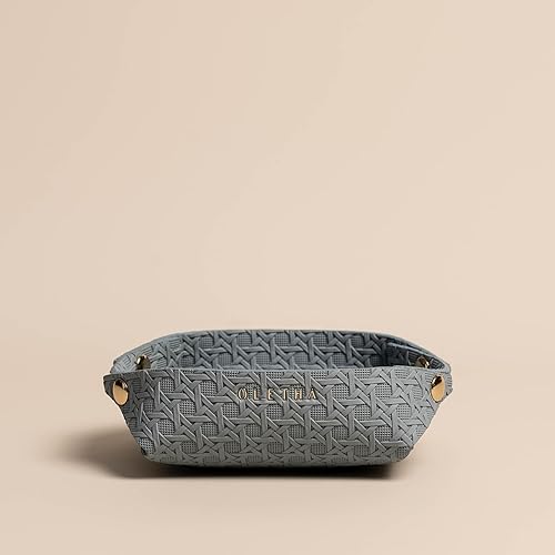 Miniatura 5 de OLETHA Plato estético pequeño para joyería, pequeño soporte plegable para anillos, diseño de celosía, azul ceniza