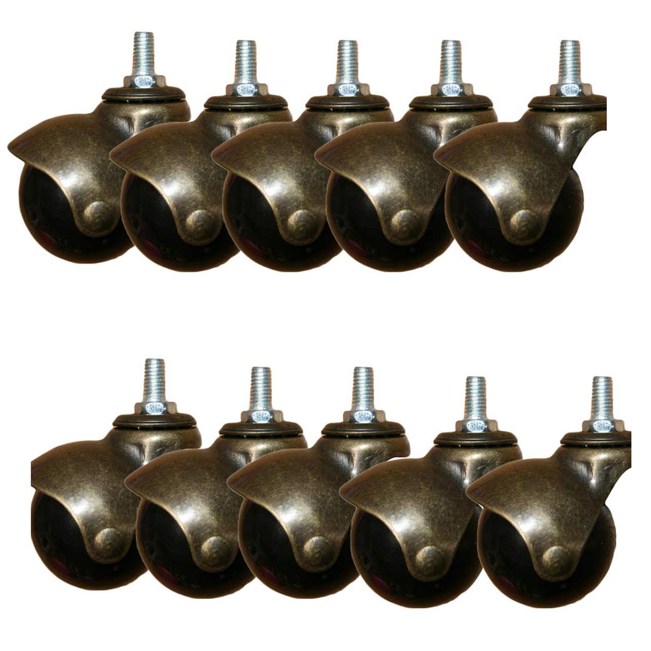 Ruote girevoli a Sfera in Bronzo Anticato da 2 Pollici, con Filettatura M8/M10, per sedie da Ufficio, divani e tavolini, Resistenti ed Eleganti (M10, 10 Pezzi)