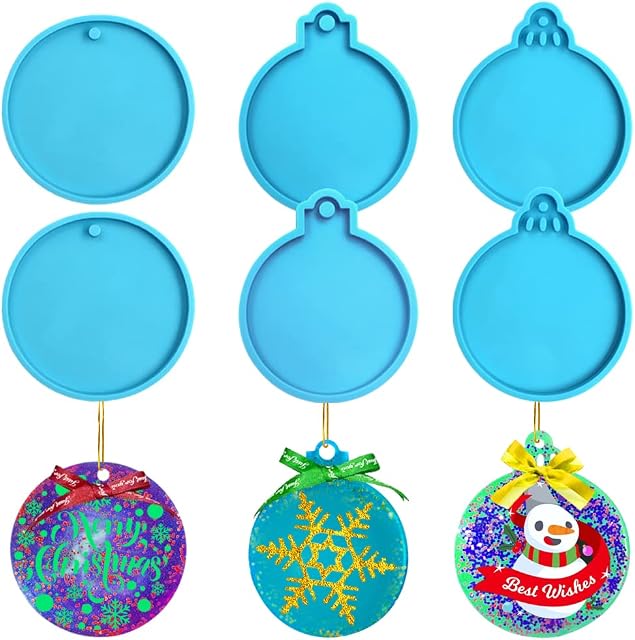 6 Pcs Christmas Resin Moulds, FineGood Silicone Moulds for Resin Christmas Round Shape Ornament Resin Mould Slicone for DIY Christmas Tree Decoration
