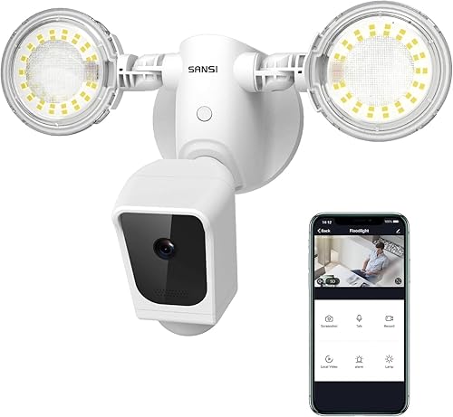 SANSI Luz de seguridad con reflector estelar con cámara, sensor de movimiento inteligente 1080P, cámaras de seguridad HD con cable para exteriores,