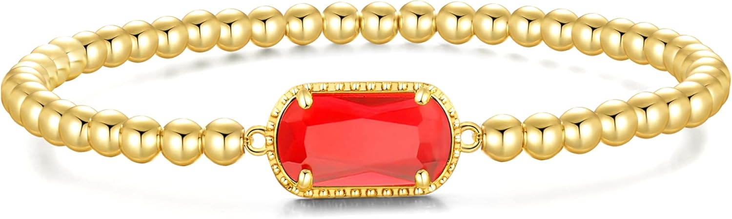 A Golden Cloud Gemstone Birthstone Bracelets For Women 14k Plated Gold Beaded Stretch Elastic Bead Ball Bracelets Trendy Dainty Jewelry Gifts