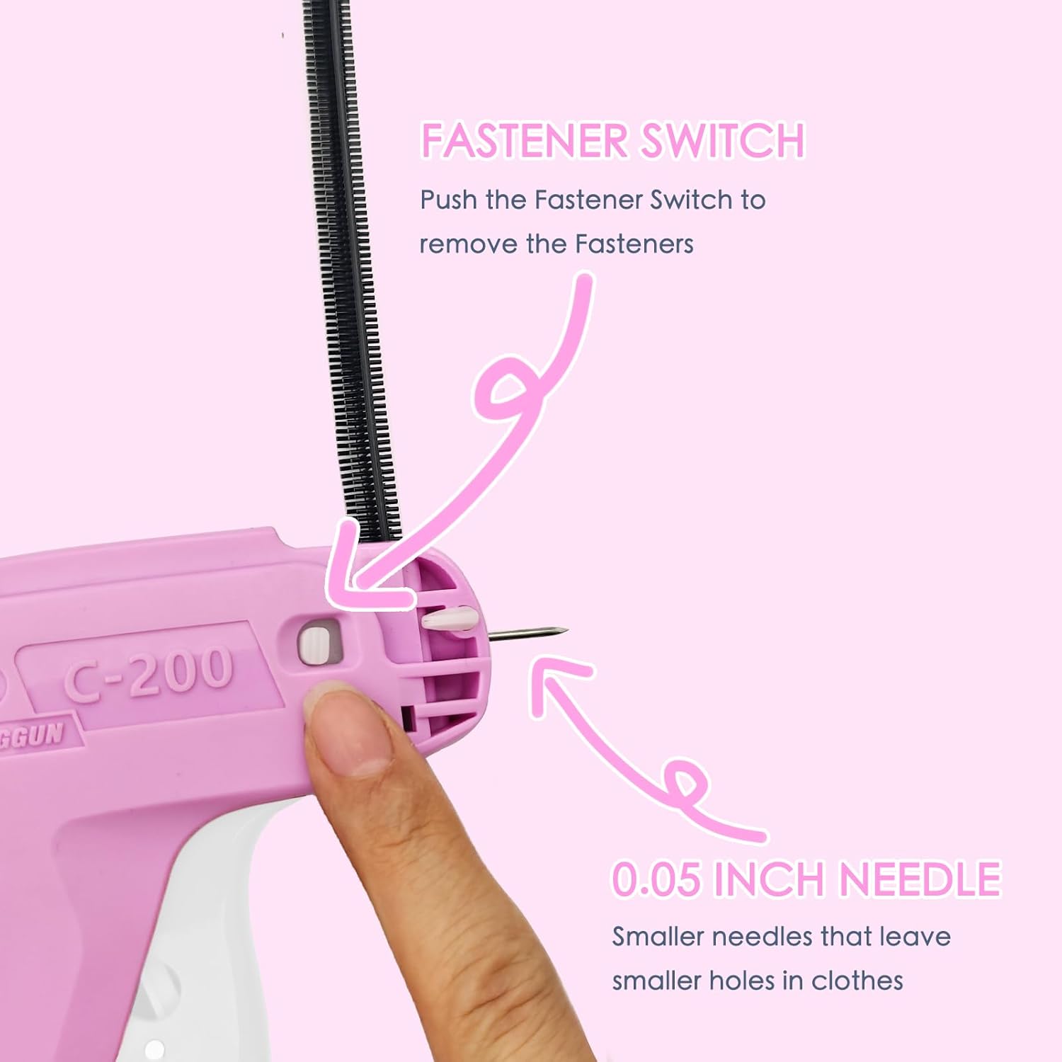 Mini Stitch Gun for Clothes - Quick Clothing Fixer - Handheld Fine Stitch Gun - Micro Tagging Gun Kit Includes 1000 Black Fasteners & 1000 White Fasteners, 6 Needle and Hard Case - Image 4