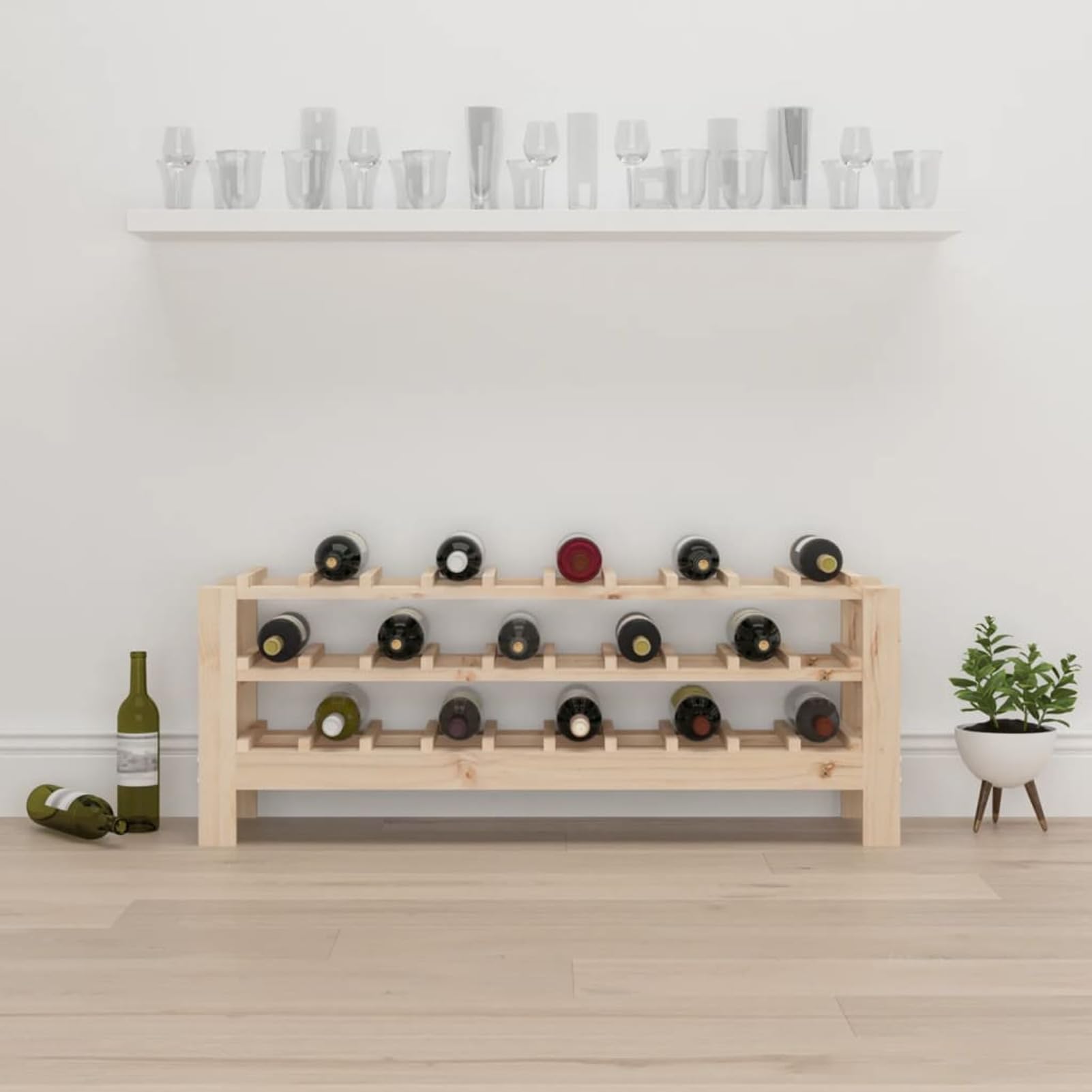 JUDYY Botellero, Botellero Vino, Botellero Cocina, Wine Rack, Estante Vino, Soporte Botellas Vino, Madera Maciza de Pino 109,5x30x42 cm