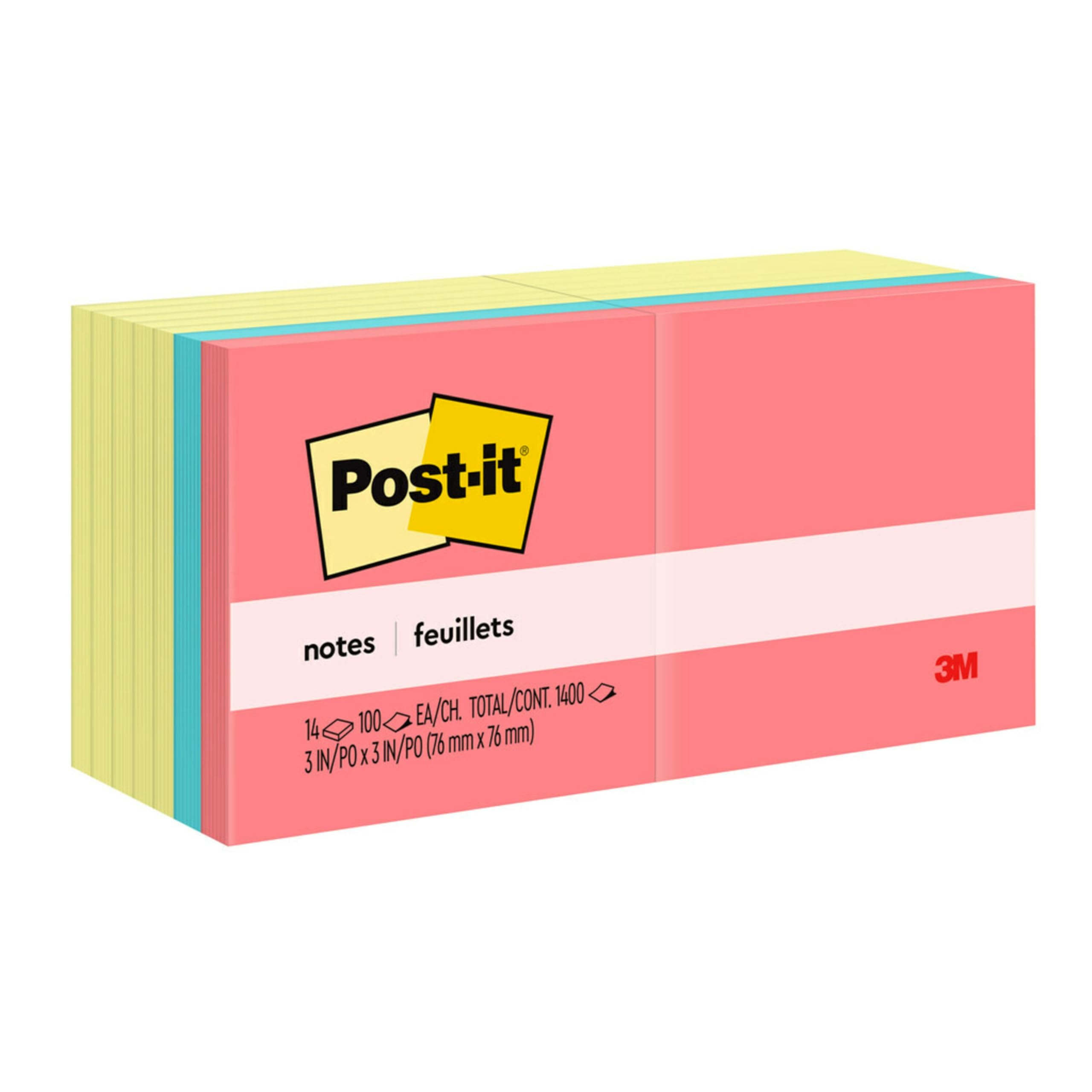 Post-it Notes 3x3 in, 14 Pads, America's's #1 Favorite Sticky Notes, Yellow and Brights, Clean Removal, Recyclable (654-14YWM)