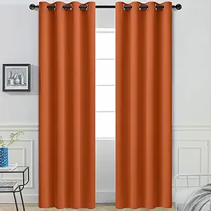 Yakamok Room Darkening Orange Blackout Curtains Thermal Insulated Grommet Curtain Panels for Bedroom, 52W x 84L, Burnt Orange, 2 Panels
