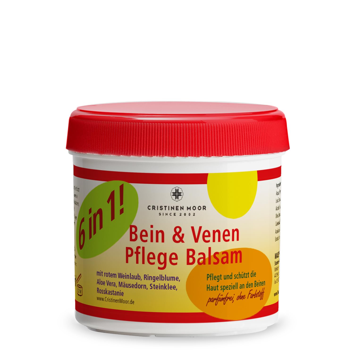 CristinenMoor baume de soin pour les jambes & les veines en cas de veines araignées - varicosités, jambes lourdes & agitées et troubles veineux - avec marron d'Inde, vigne rouge et aloe vera - 200 ml