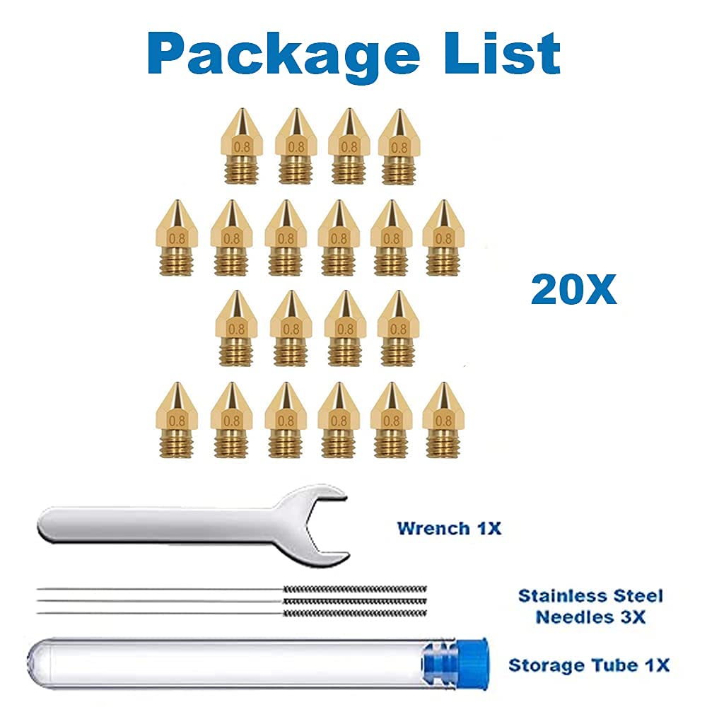 10 Ugelli Stampa 3D MK8 In Ottone Da 0,8mm - Compatibili Con Ender 3, CR-10, Makerbot - Con Aghi Pulizia E Chiave - Foto 6