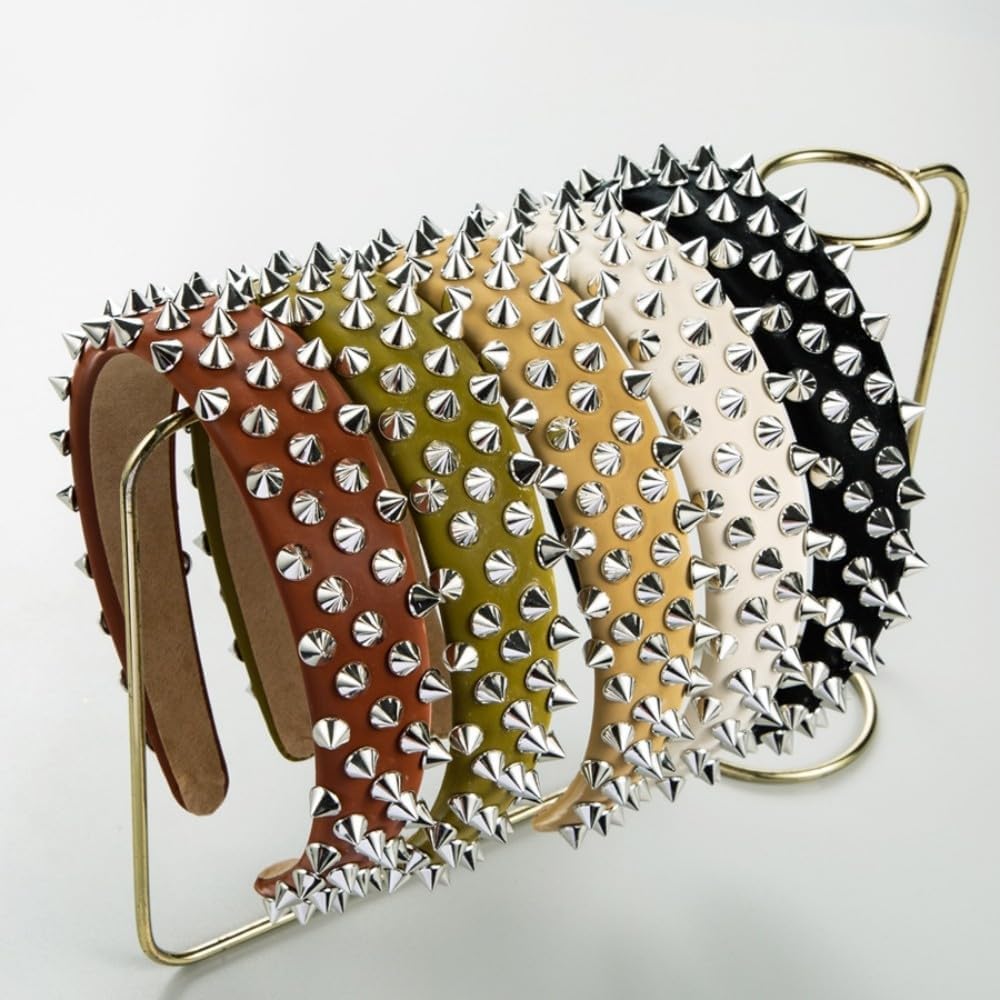 RETZLA Punk Studded Headband, Rock Roll Hair Band, Spike Hair Clips for Halloween Cosplay Party (White) - Image 2