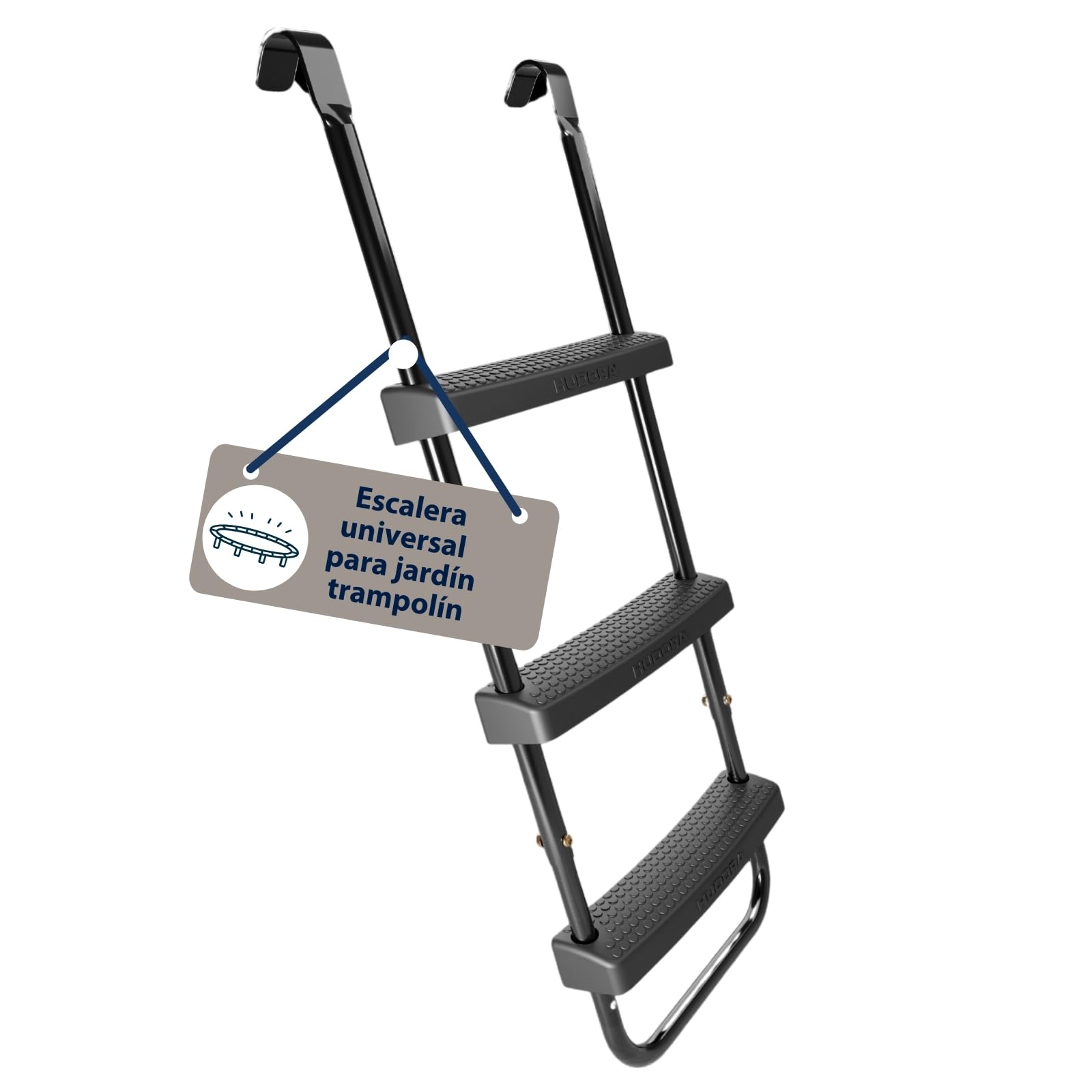 HUDORA Escalera Universal Antideslizante para Trampolines - Altura Ajustable con Peldaños Anchos, Resistente UV