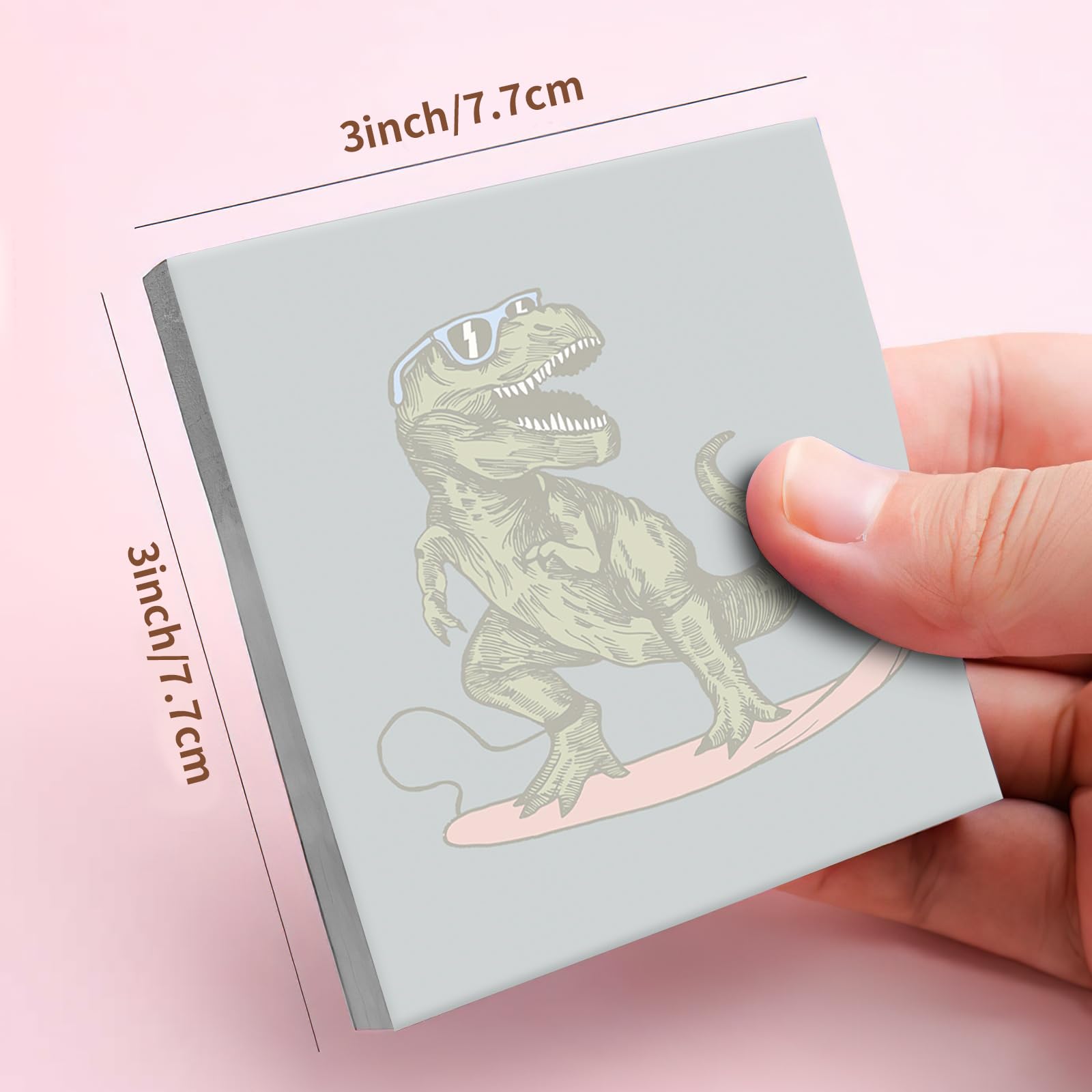 Haftnotizen 7,6 x 7,6 cm, niedliche selbstklebende Blöcke, lustige selbstklebende Notizblöcke für Büro, Zuhause, Organisation, niedlicher Surfer-Dinosaurier