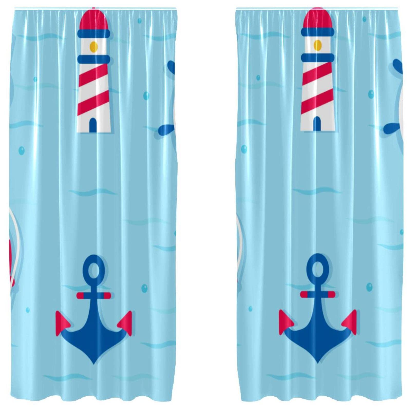 Rideaux occultants bleu marine à motif ancre nautique 140x213 cm