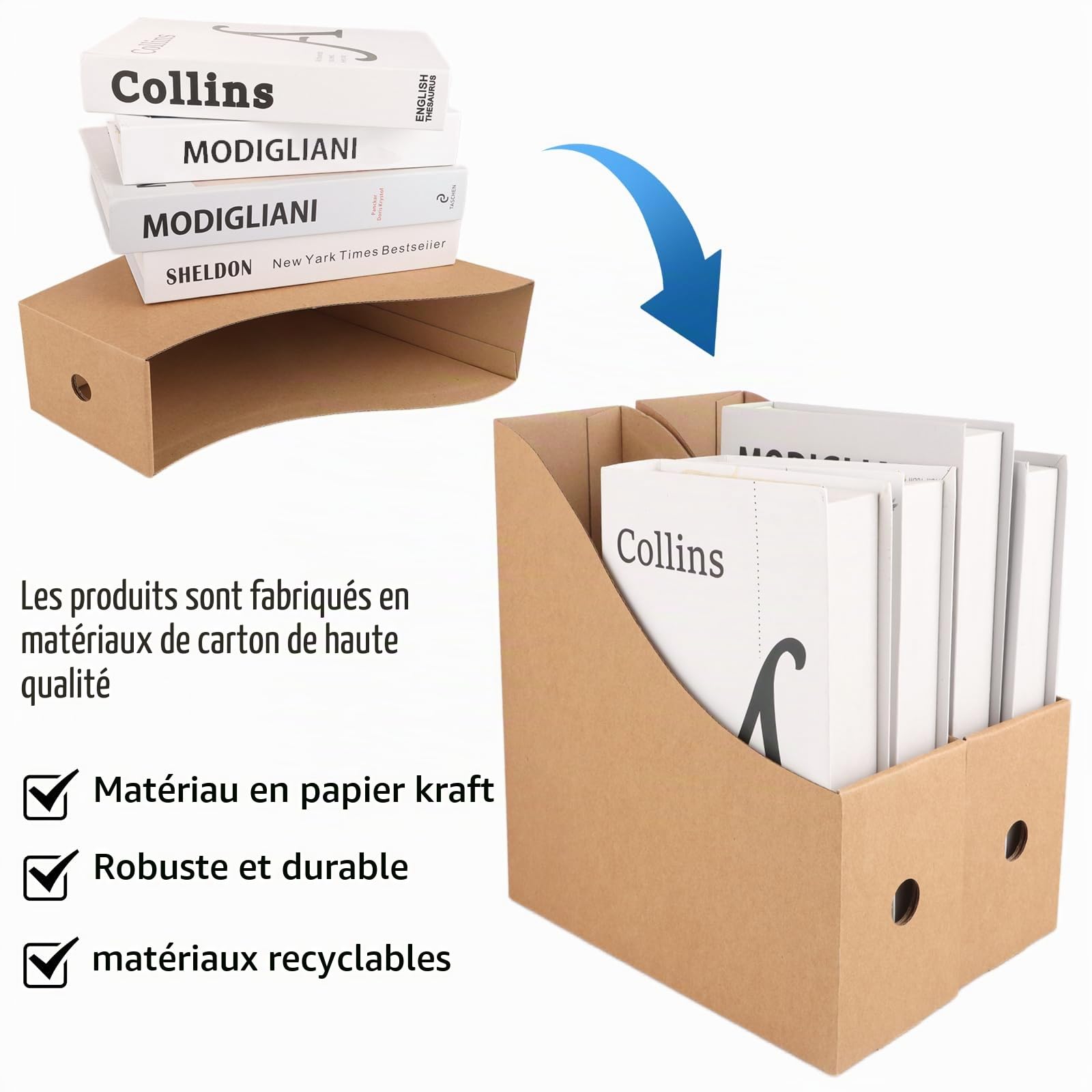 APACALI 12PCS Porte Revues en Carton A4 pour Bureau, Dortoir Scolaire, Classification Fichiers Domicile - Papier Kraft