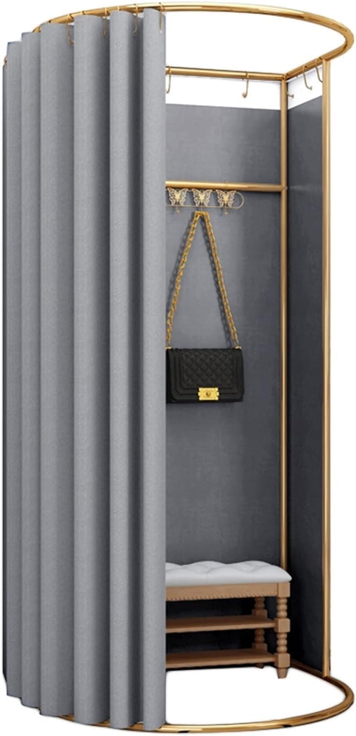 Rideaux occultants pour vestiaires gris cabine cadre doré 100x95x200