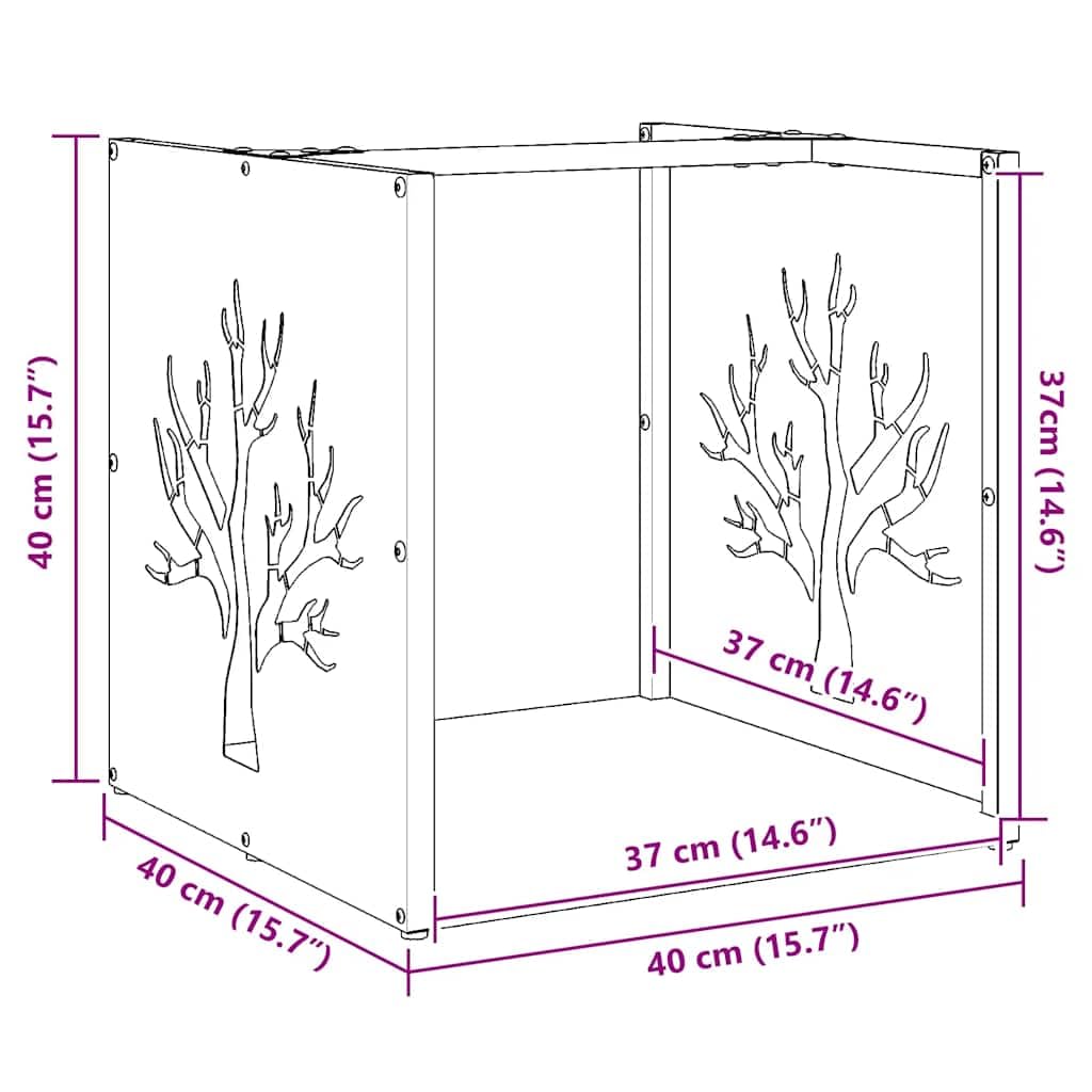 Estantería para leña negra 40 x 40 x 40 cm de acero laminado en frío, leña, estante de madera, soporte para leña para interior, salón, horno, terraza, almacenamiento ordenado y apilamiento en