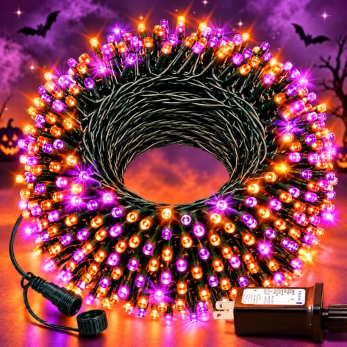 RUMCU LIFE 100FT Orange Purple Halloween Lights, LED String Lights with 8 Modes and Timer, Plug-in Outdoor Decor for Trees, Porch, Yard, Fall and Thanksgiving - image 1