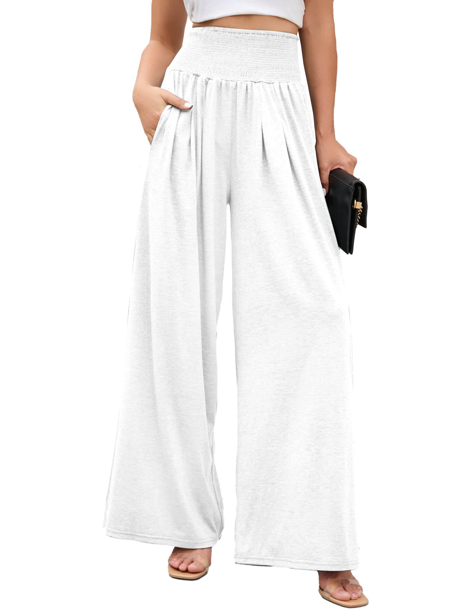 Famulily Damen Hose mit weitem Bein, elastisch, hohe Taille, Baumwolle, Yogahose mit Taschen, Loungewear für alle Jahreszeiten, S-XXL