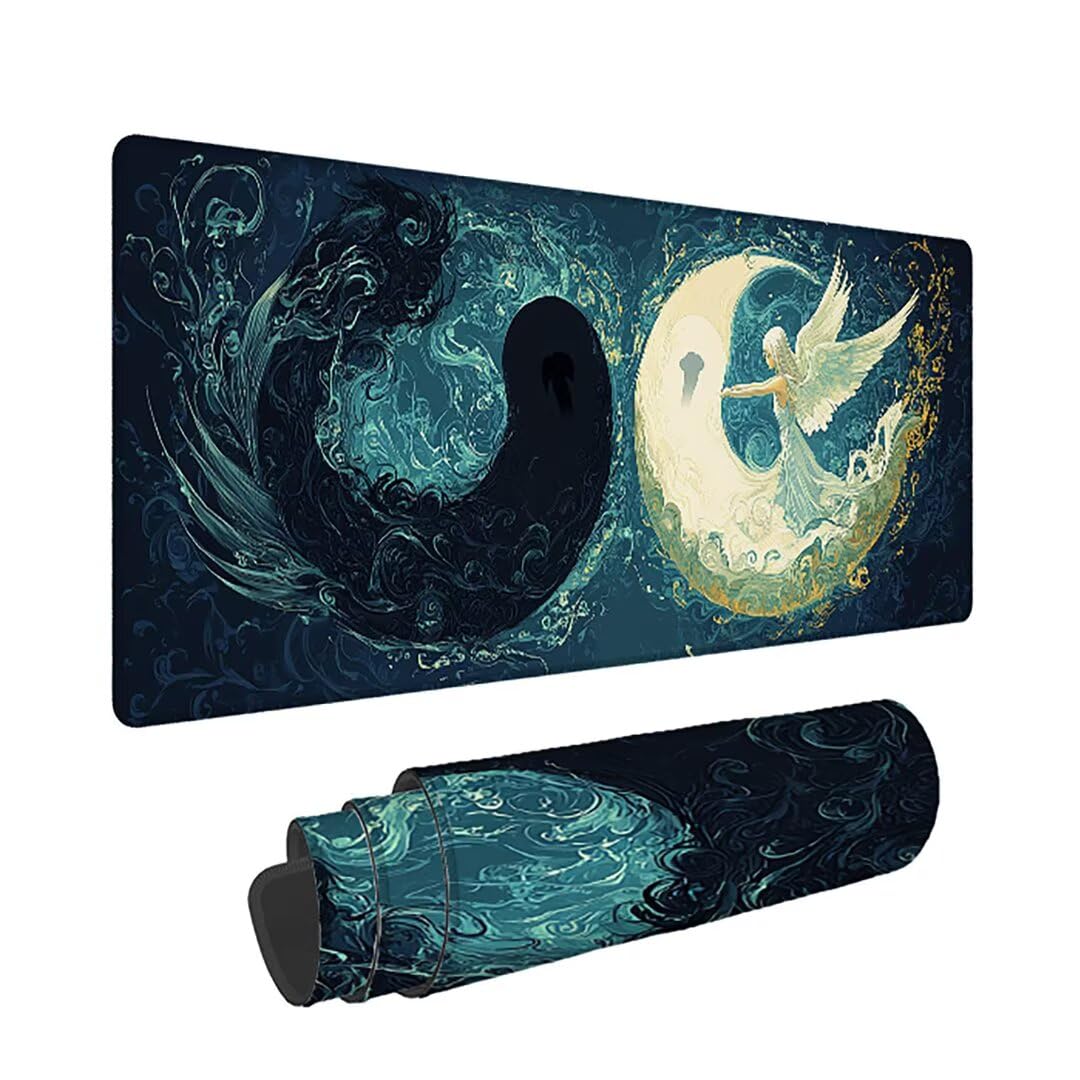 Podkładka pod mysz XXL Angel - 1600x800x3mm - niebieska duża mata na biurko z przeszytymi krawędziami i antypoślizgowa wodoodporna do komputera, laptopa poprawia precyzję i szybkość. -36186
