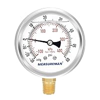 Vista 13 de MEASUREMAN - Medidor de presión hidráulico completamente de acero inoxidable con relleno de glicerina, esfera de 2.5 pulgadas, 0-30 psi/kpa, montaje