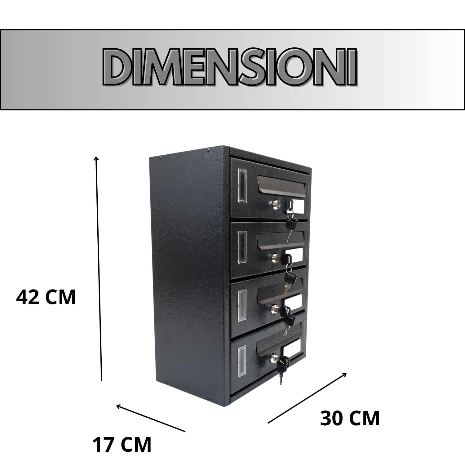 MOHOME Cassetta Postale Esterno Condominiale Antracite Componibile Modulare Orizzontale Ferro Pesante 4 Scompartimenti Dimensioni 30 x 17 x 42 cm Apertura Frontale Interno Doppia Chiave Sicurezza