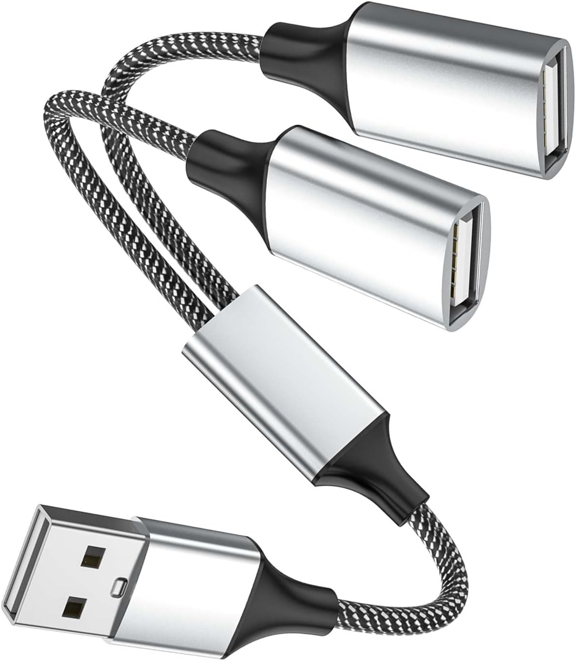 Fidioto USB A Male to 2 Female Y Splitter - 1 in 2 Out for Charging and Data Transfer - Compatible With Printer, Keyboard, Flash Drive, PlayStation, Laptop, LED, Headsets