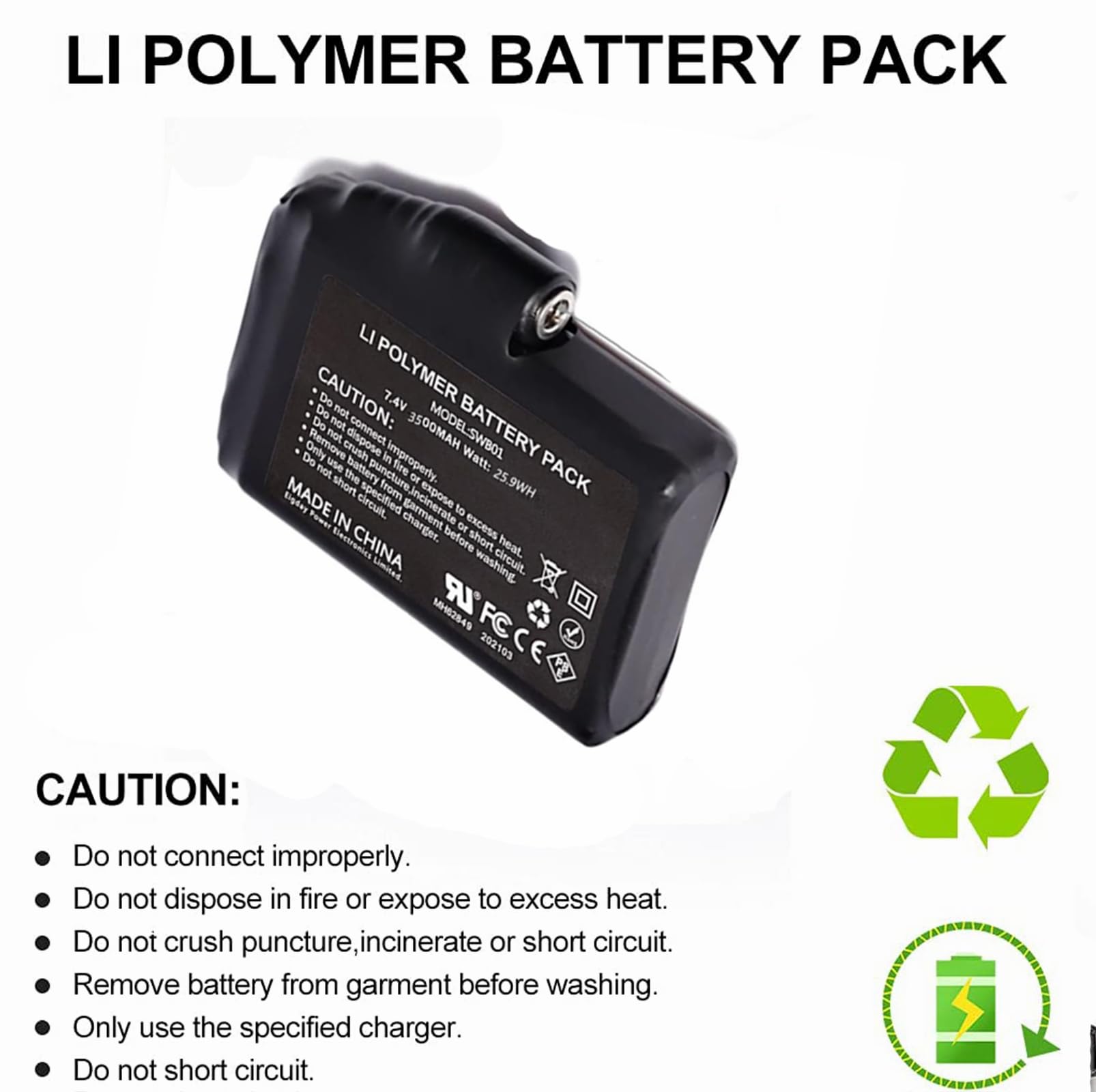 Batterie ricaricabili ai polimeri di litio da 7,4 V, 2200 mAh/3500 mAh/5000 mAh, per guanti riscaldati a batteria, guanti e calzini riscaldati (3500 mAh)