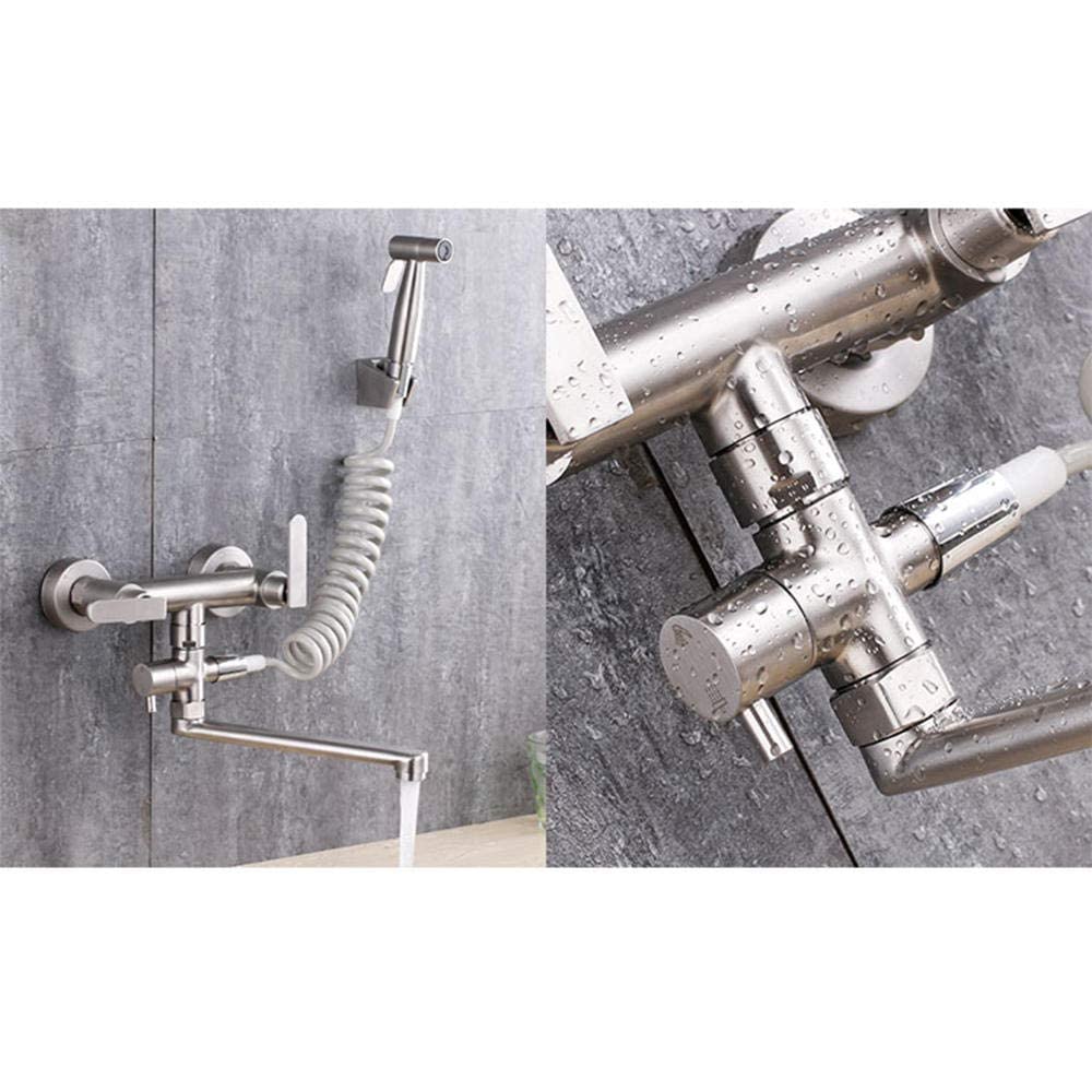 CMBSSTFC Pistola rociadora para Grifo de Montaje en Pared, trefilado de Acero Inoxidable 304, Grifo de Agua fría y Caliente, Tirador multifunción, Fregadero de Cocina, grifos para Fregadero de
