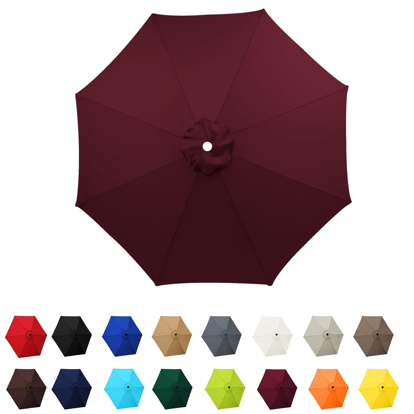 Garden Parasol Canopy Cover, 2m 2.30m 2.7m 3.0m Market Table Umbrella Canopy, patio umbrella replacement canopy,for Patio Market Table Umbrella Garden Parasol Canopy Cover(Burgundy,6ribs:3.0m/9.8ft) — image 1