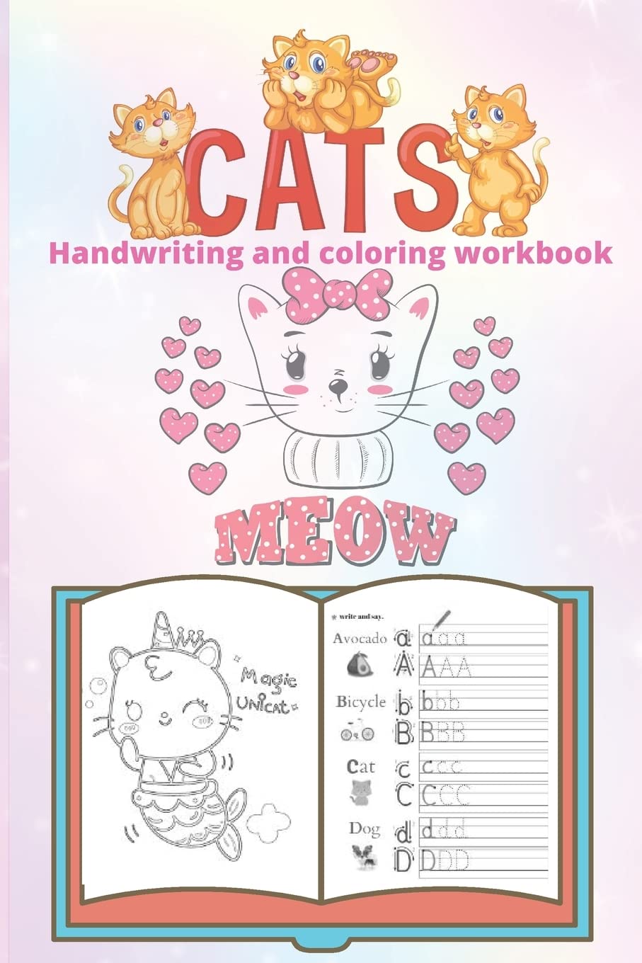 Cats Handwriting and coloring workbook: Kitten Handwriting Practice, letter tracing workbook for kids ages 3-5, My first kitten coloring book