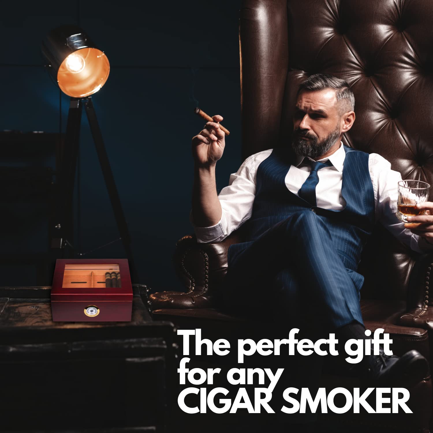 Mantello Glass Top Cigar Humidor Desktop Humidor with Cigar Box