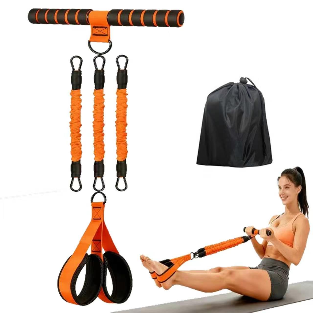 HEHEGE Upgraded Multifunctional Pedal Resistance Band with Handles, 3-Level Adjustable, Home Fitness Gear for Abdominal, Core, Arm & Leg Training, Pilates and Full-Body Strength Workout (Orange) — image 1