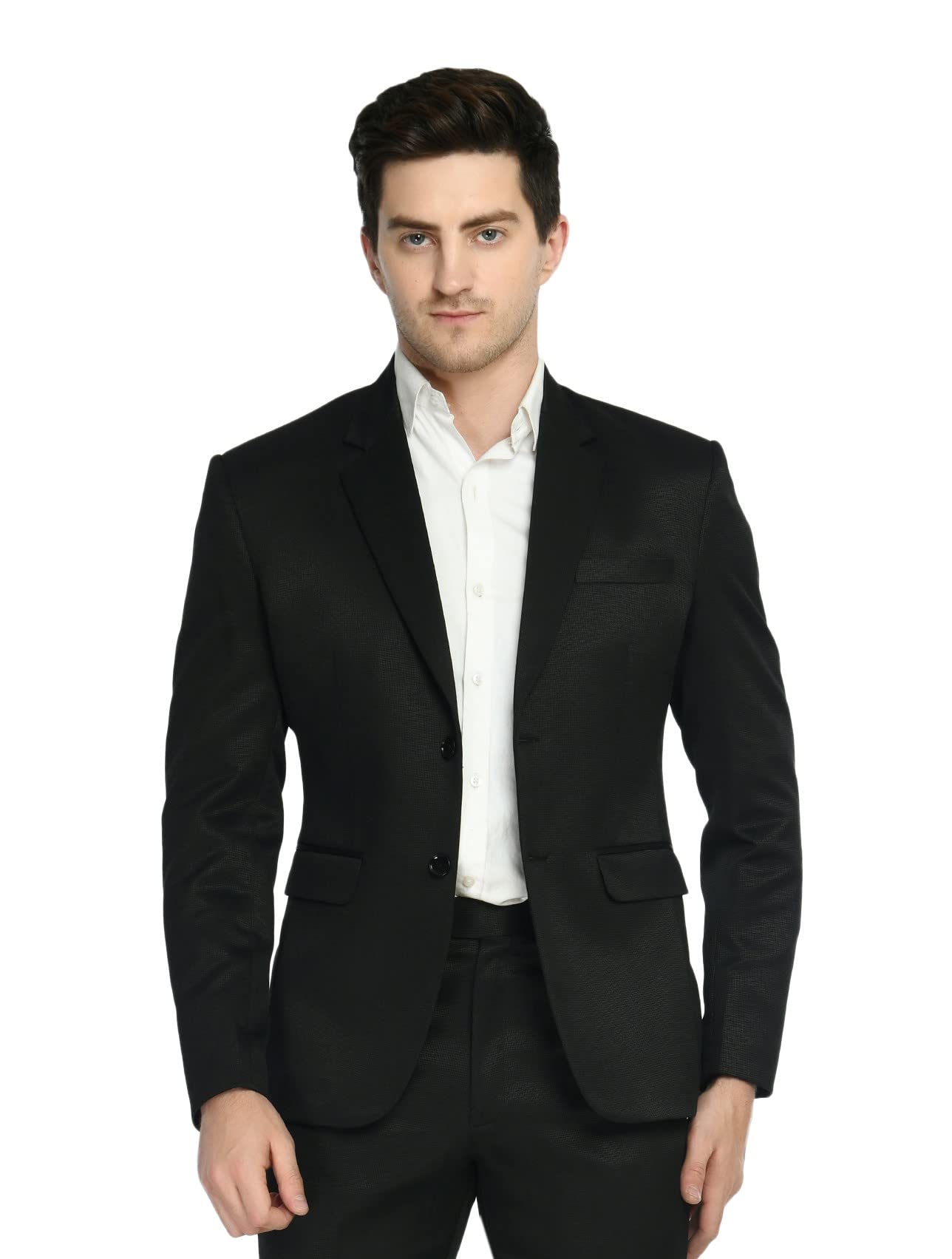 Men's Slim Fit Cotton Blend Party, Casual, Formal wear Single Breasted Blazer for Mens (46, Dark Black)-image-9