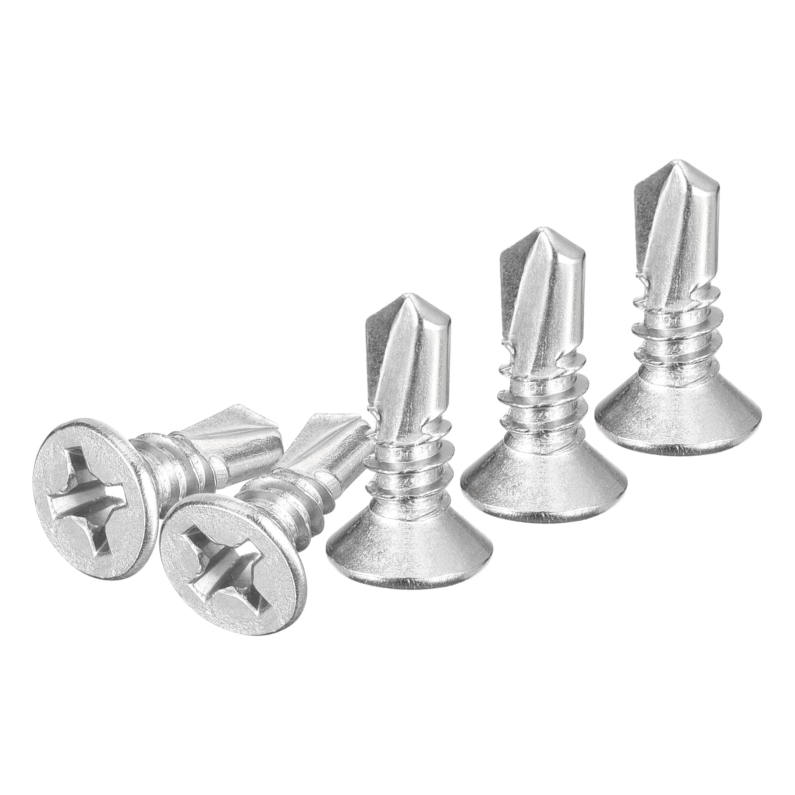 DTGN 100Pcs ST6.3x19mm Self Drilling Screws, 410 Stainless Steel Flat Head Phillips Sheet Metal Screw