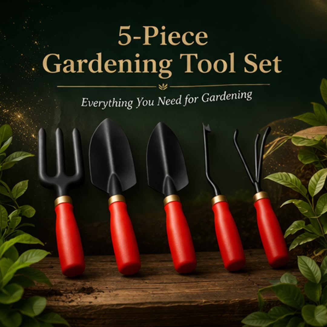 Saphirre Seeds 5-Piece Garden Tool Kit | Heavy Duty Gardening Tools Set for Home Gardening | Hand Trowel, Fork, Weeder, Cultivator | Balcony & Terrace Garden Tools 2