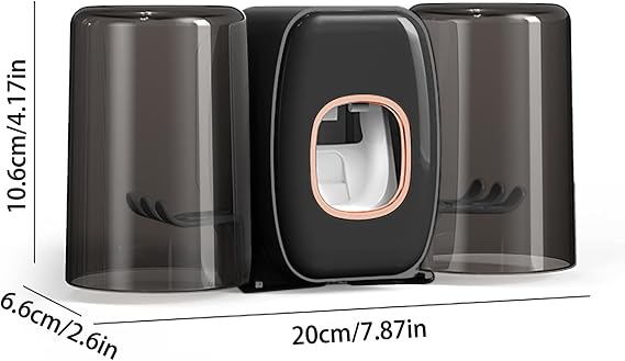 toothbrush holder wall mounted, toothpaste dispenser, electric toothbrush holder, With 4 Brush Slots 2 Cups No Drilling Required (Black)