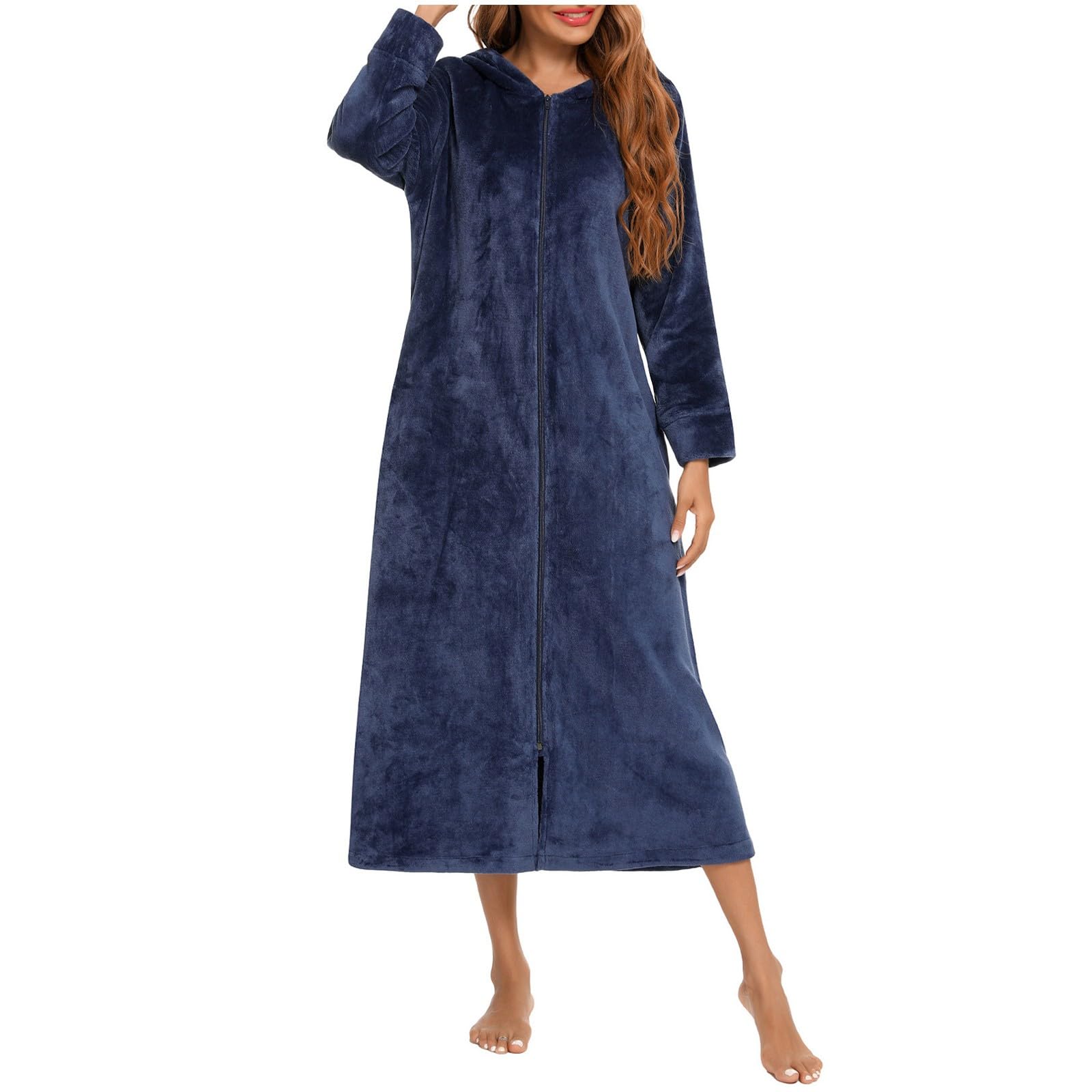 Generisch 2026 Morbido accappatoio in flanella con maniche lunghe e cerniera, morbido lounge in pile con tasche, coperta portatile per rilassarsi a casa