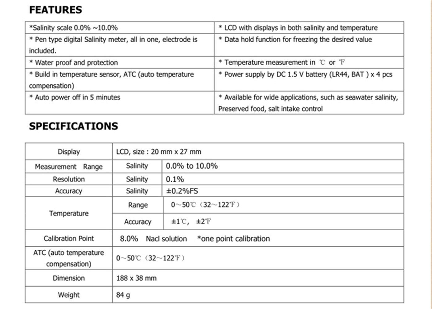 Tipo de pluma Medidor de salinidad digital Impermeable Salinómetro LCD 0.0% -10.0% Control de la ingesta de sal de agua Agua Líquido de mar Probador de sal